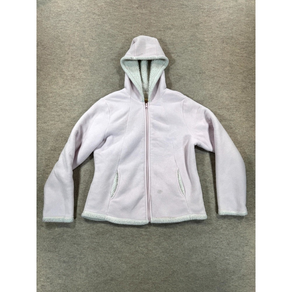Faded Glory Sherpa Lined Fleece Jacket Womens Medium (8-10) Pastel Pink Full Zip
